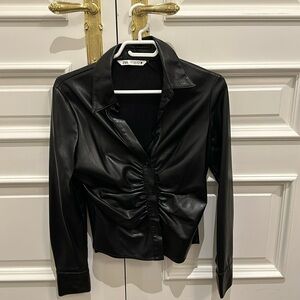 Zara black leather button up size medium